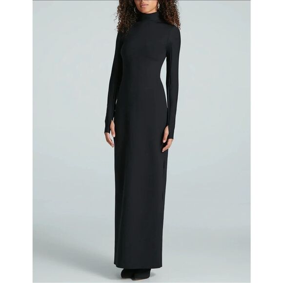 Commando x Fisher Black Neoprene Long Sleeve Turtleneck Maxi Dress X-Small $498 - Picture 1 of 9